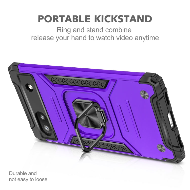 For Google Pixel 6A Magnetic Armor Shockproof TPU + PC Phone Case with Metal Ring Holder
