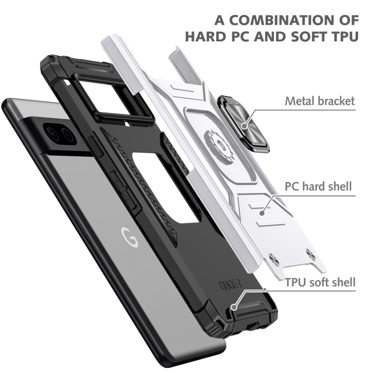 For Google Pixel 7 Magnetic Armor Shockproof TPU + PC Phone Case with Metal Ring Holder