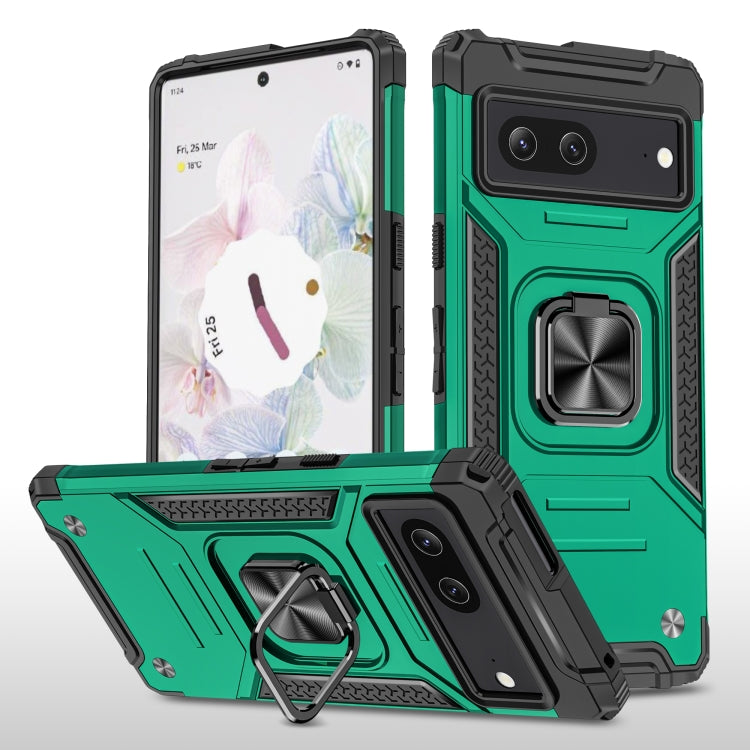 For Google Pixel 7 Magnetic Armor Shockproof TPU + PC Phone Case with Metal Ring Holder