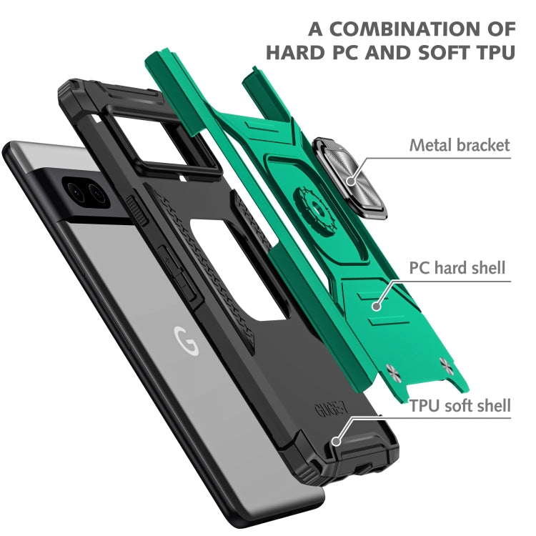 For Google Pixel 7 Magnetic Armor Shockproof TPU + PC Phone Case with Metal Ring Holder