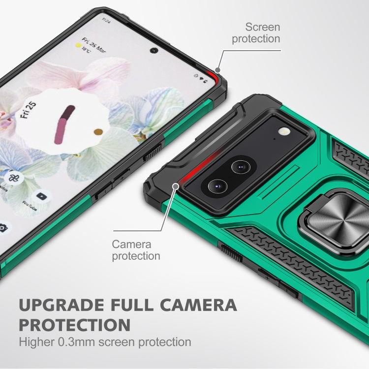 For Google Pixel 7 Magnetic Armor Shockproof TPU + PC Phone Case with Metal Ring Holder