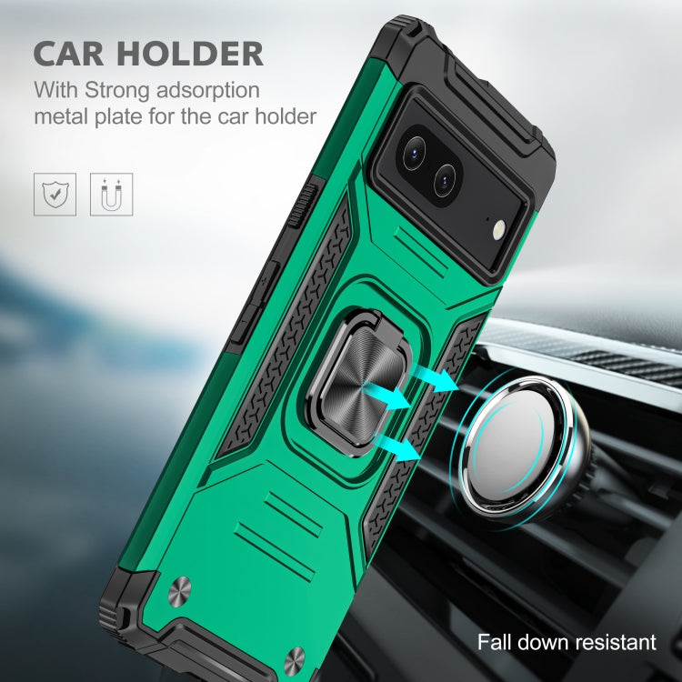 For Google Pixel 7 Magnetic Armor Shockproof TPU + PC Phone Case with Metal Ring Holder