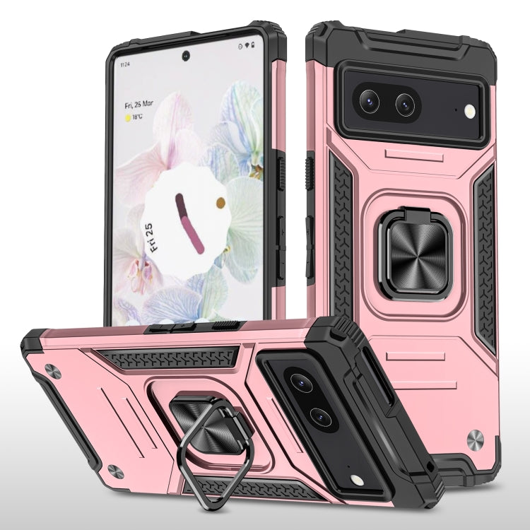 For Google Pixel 7 Magnetic Armor Shockproof TPU + PC Phone Case with Metal Ring Holder