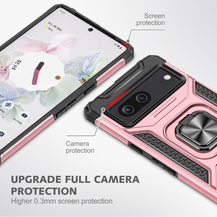 For Google Pixel 7 Magnetic Armor Shockproof TPU + PC Phone Case with Metal Ring Holder