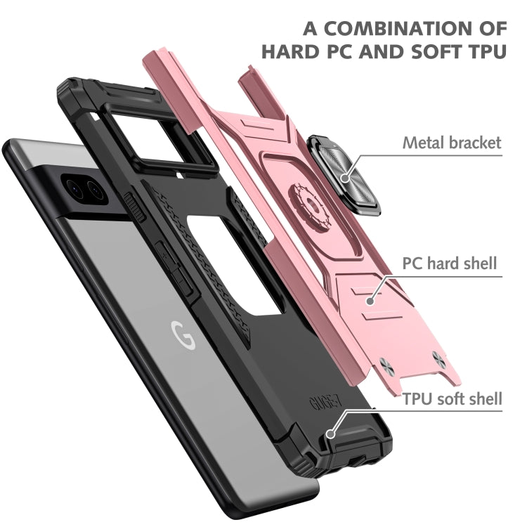 For Google Pixel 7 Magnetic Armor Shockproof TPU + PC Phone Case with Metal Ring Holder