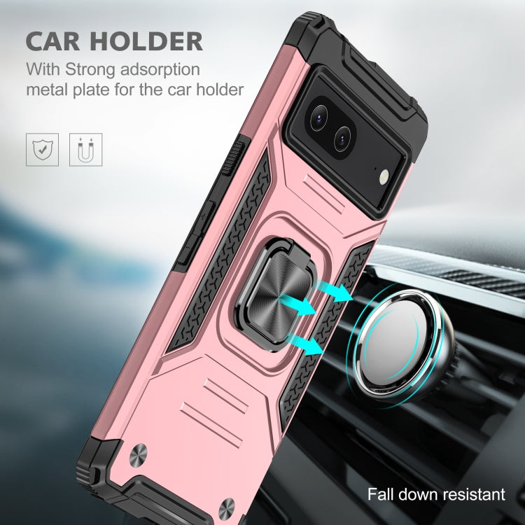 For Google Pixel 7 Magnetic Armor Shockproof TPU + PC Phone Case with Metal Ring Holder
