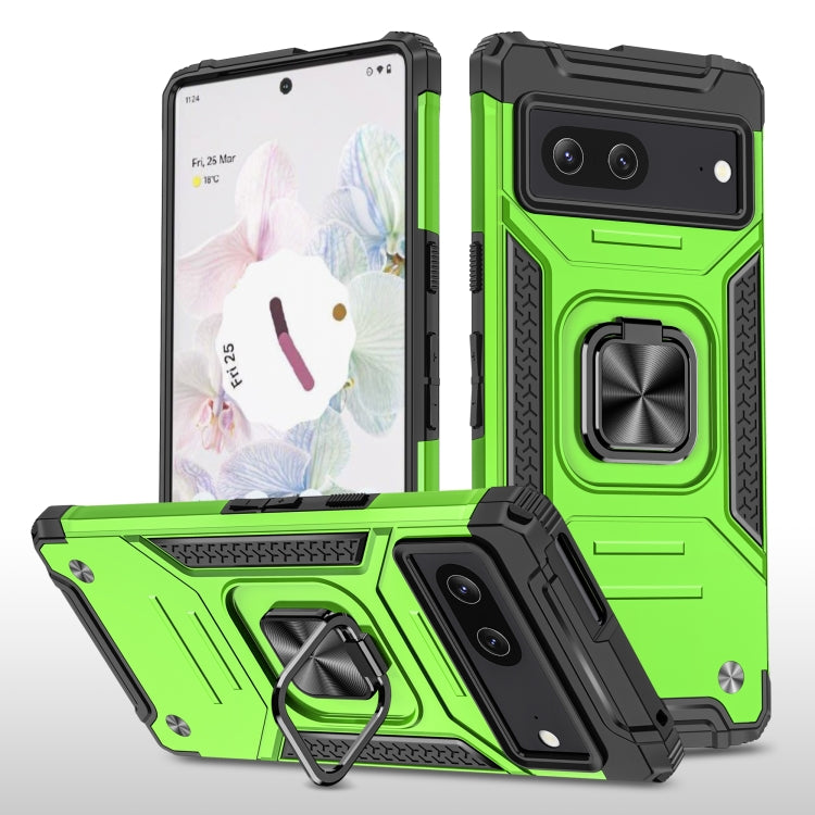 For Google Pixel 7 Magnetic Armor Shockproof TPU + PC Phone Case with Metal Ring Holder