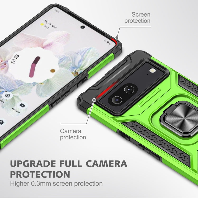 For Google Pixel 7 Magnetic Armor Shockproof TPU + PC Phone Case with Metal Ring Holder