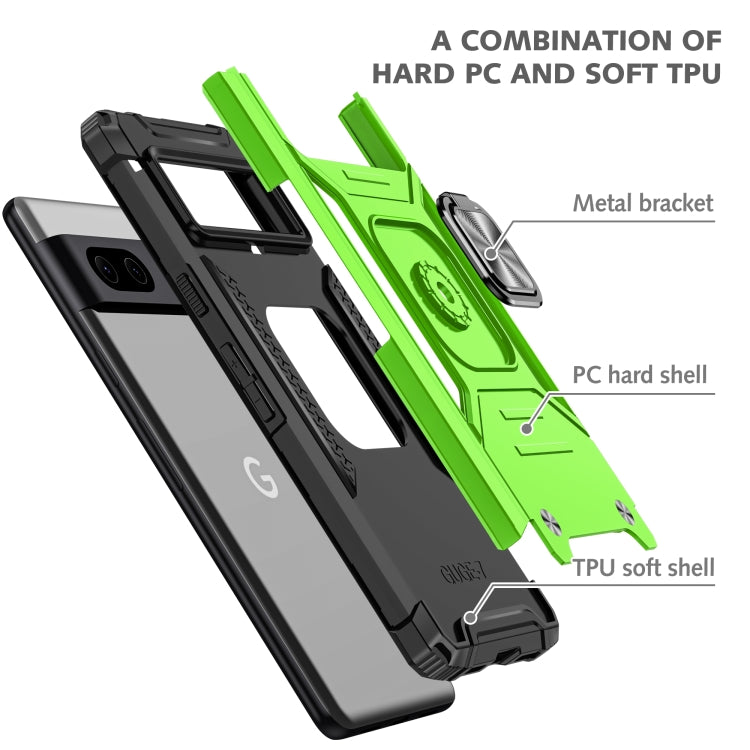 For Google Pixel 7 Magnetic Armor Shockproof TPU + PC Phone Case with Metal Ring Holder