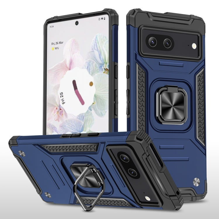 For Google Pixel 7 Magnetic Armor Shockproof TPU + PC Phone Case with Metal Ring Holder