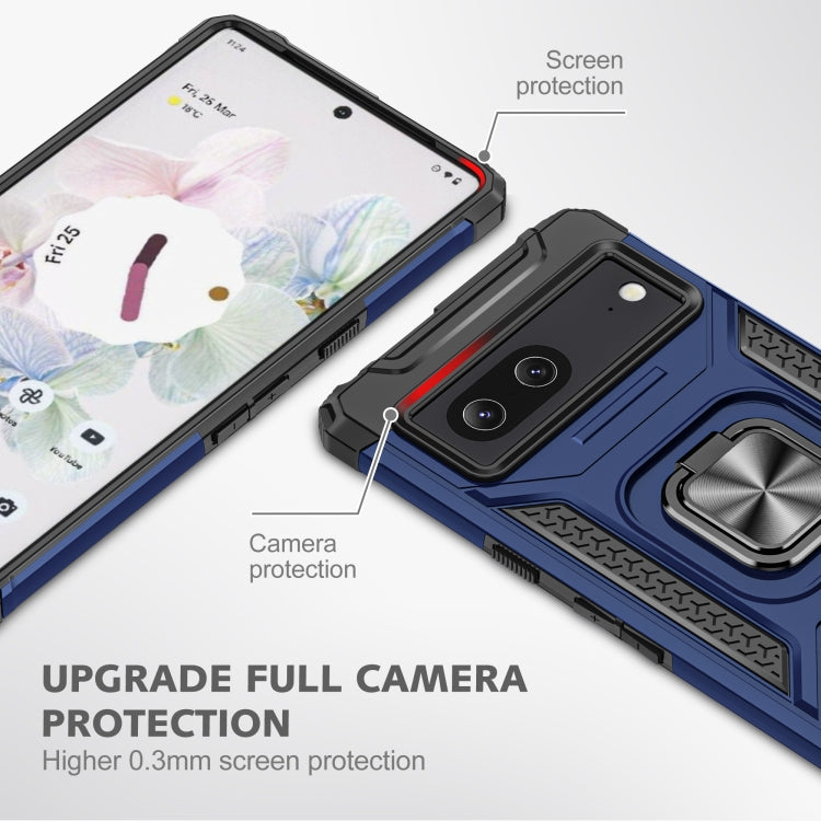 For Google Pixel 7 Magnetic Armor Shockproof TPU + PC Phone Case with Metal Ring Holder