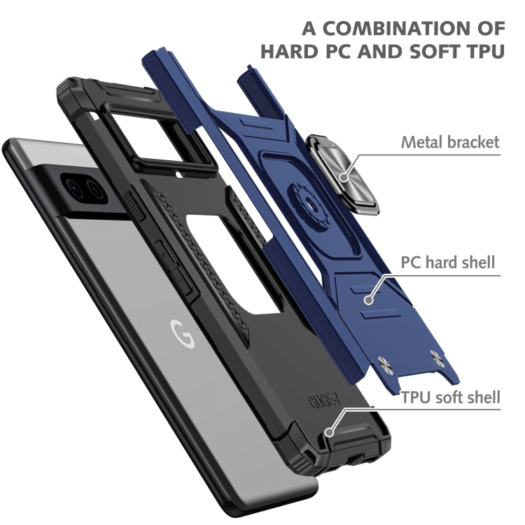 For Google Pixel 7 Magnetic Armor Shockproof TPU + PC Phone Case with Metal Ring Holder