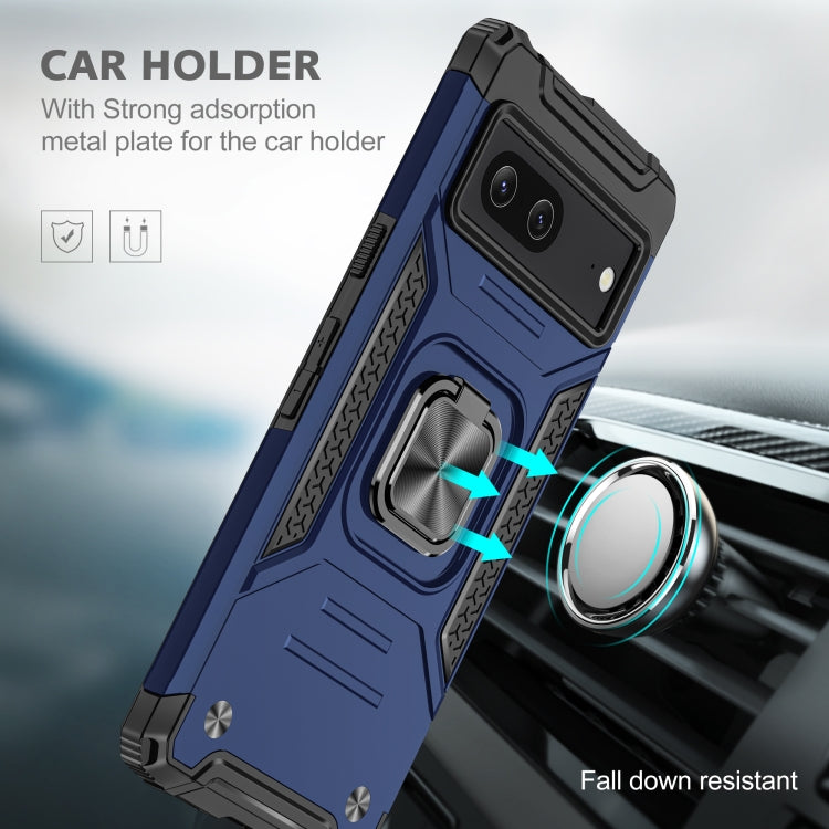 For Google Pixel 7 Magnetic Armor Shockproof TPU + PC Phone Case with Metal Ring Holder