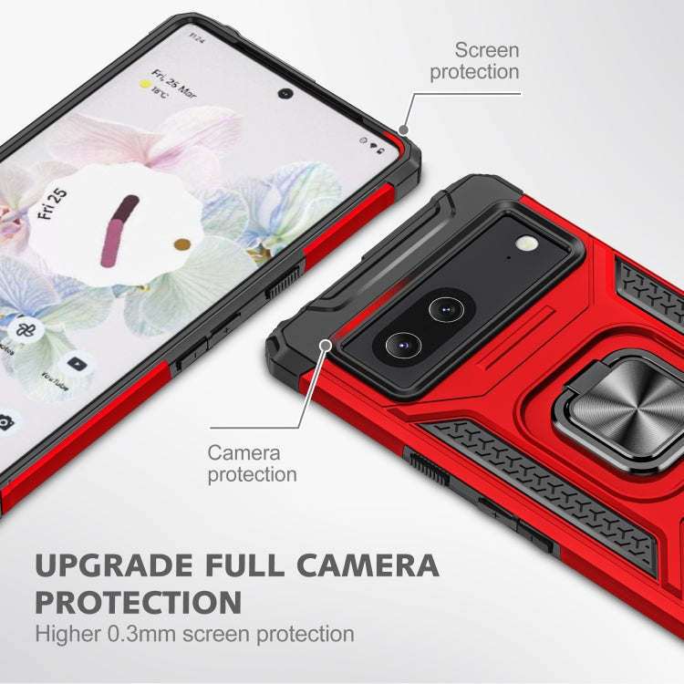 For Google Pixel 7 Magnetic Armor Shockproof TPU + PC Phone Case with Metal Ring Holder