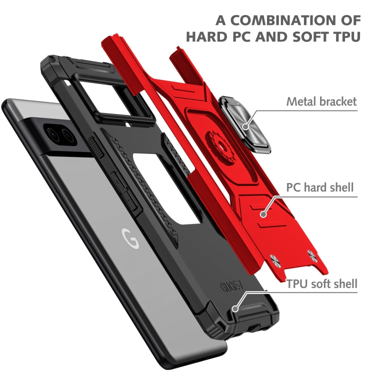 For Google Pixel 7 Magnetic Armor Shockproof TPU + PC Phone Case with Metal Ring Holder