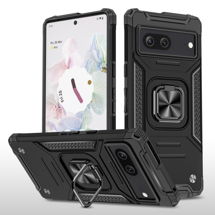 For Google Pixel 7 Magnetic Armor Shockproof TPU + PC Phone Case with Metal Ring Holder