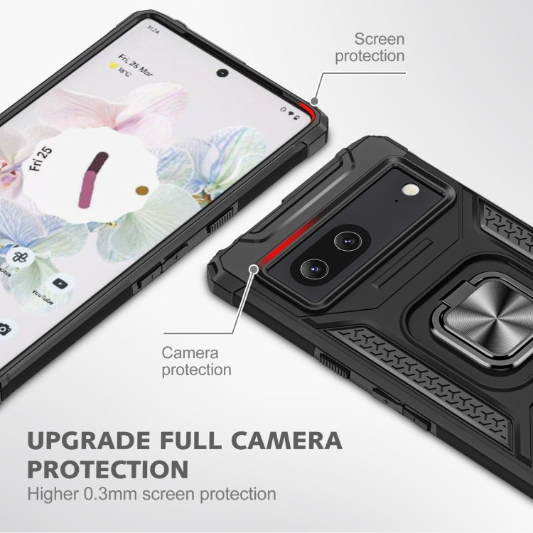 For Google Pixel 7 Magnetic Armor Shockproof TPU + PC Phone Case with Metal Ring Holder