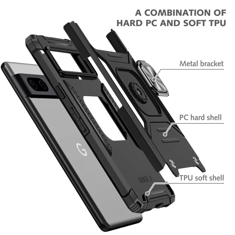 For Google Pixel 7 Magnetic Armor Shockproof TPU + PC Phone Case with Metal Ring Holder