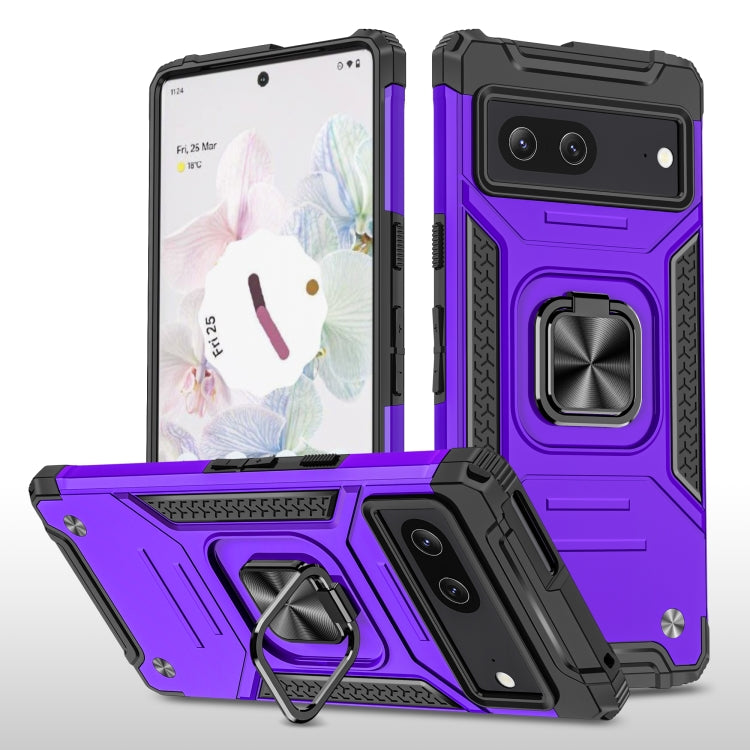 For Google Pixel 7 Magnetic Armor Shockproof TPU + PC Phone Case with Metal Ring Holder