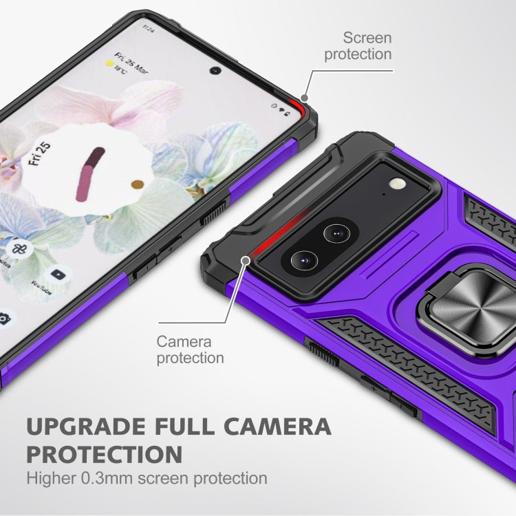 For Google Pixel 7 Magnetic Armor Shockproof TPU + PC Phone Case with Metal Ring Holder