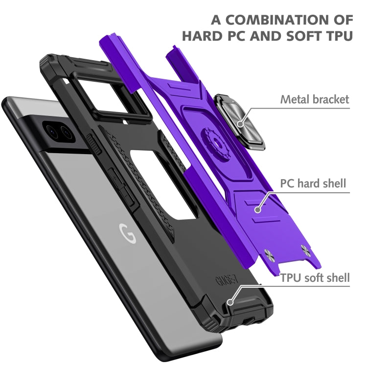 For Google Pixel 7 Magnetic Armor Shockproof TPU + PC Phone Case with Metal Ring Holder