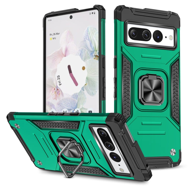 For Google Pixel 7 Pro Magnetic Armor Shockproof TPU + PC Phone Case with Metal Ring Holder