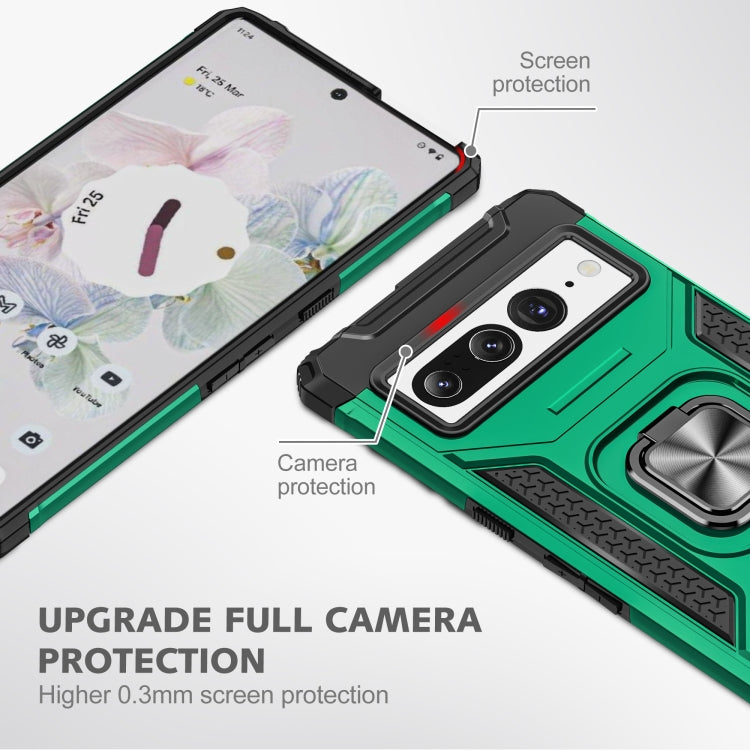 For Google Pixel 7 Pro Magnetic Armor Shockproof TPU + PC Phone Case with Metal Ring Holder