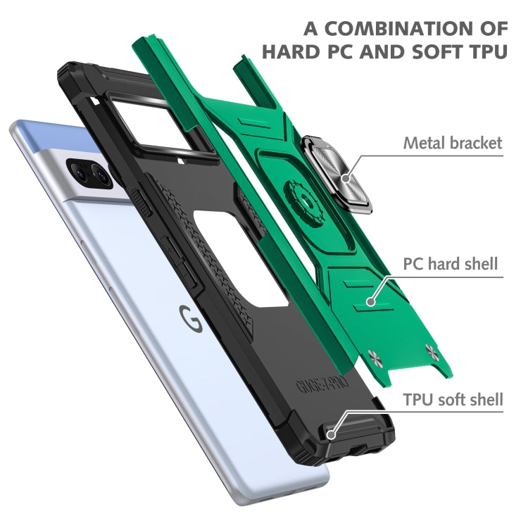 For Google Pixel 7 Pro Magnetic Armor Shockproof TPU + PC Phone Case with Metal Ring Holder