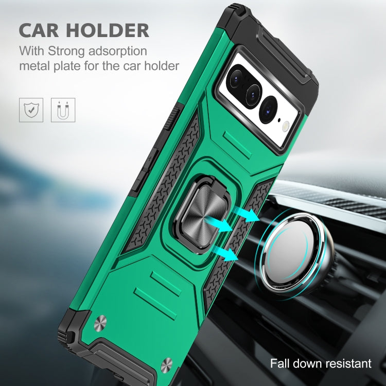 For Google Pixel 7 Pro Magnetic Armor Shockproof TPU + PC Phone Case with Metal Ring Holder