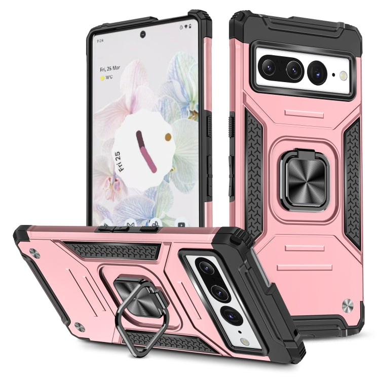 For Google Pixel 7 Pro Magnetic Armor Shockproof TPU + PC Phone Case with Metal Ring Holder