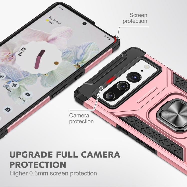 For Google Pixel 7 Pro Magnetic Armor Shockproof TPU + PC Phone Case with Metal Ring Holder