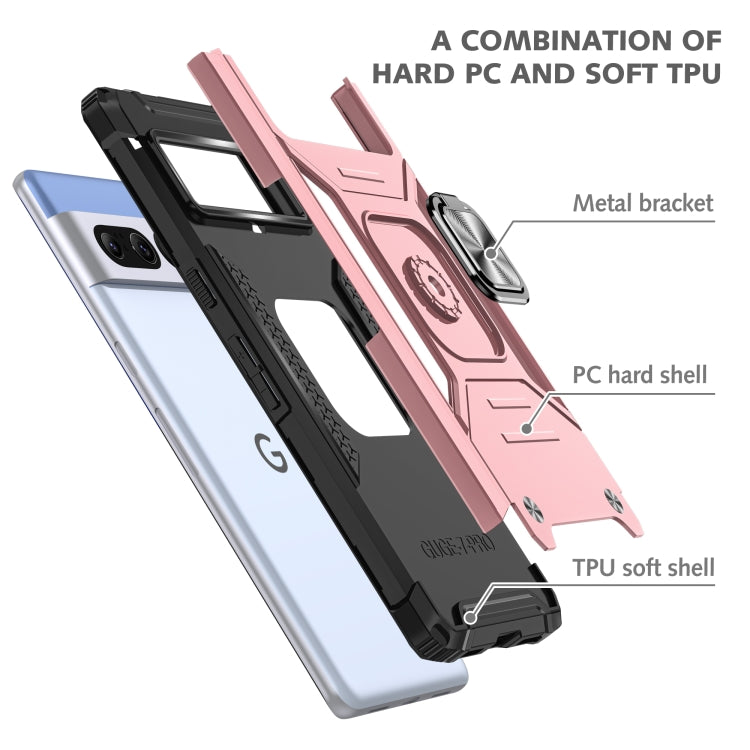 For Google Pixel 7 Pro Magnetic Armor Shockproof TPU + PC Phone Case with Metal Ring Holder