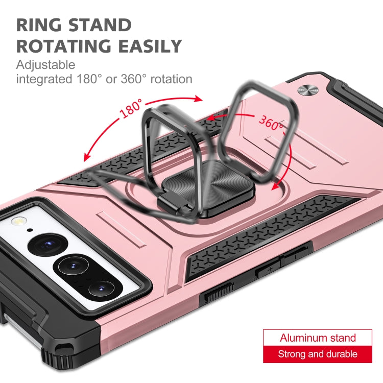 For Google Pixel 7 Pro Magnetic Armor Shockproof TPU + PC Phone Case with Metal Ring Holder