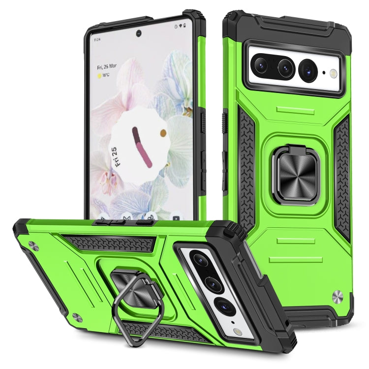For Google Pixel 7 Pro Magnetic Armor Shockproof TPU + PC Phone Case with Metal Ring Holder