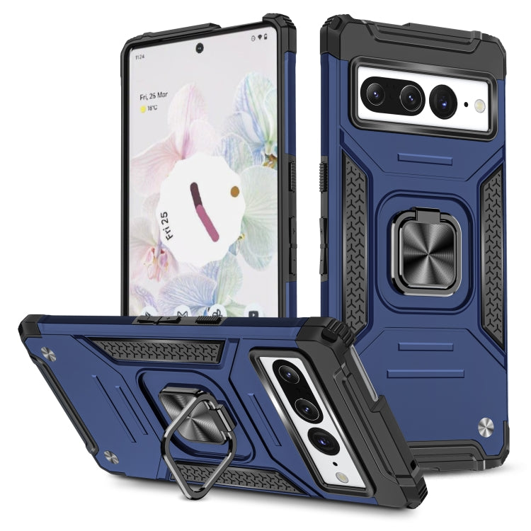 For Google Pixel 7 Pro Magnetic Armor Shockproof TPU + PC Phone Case with Metal Ring Holder