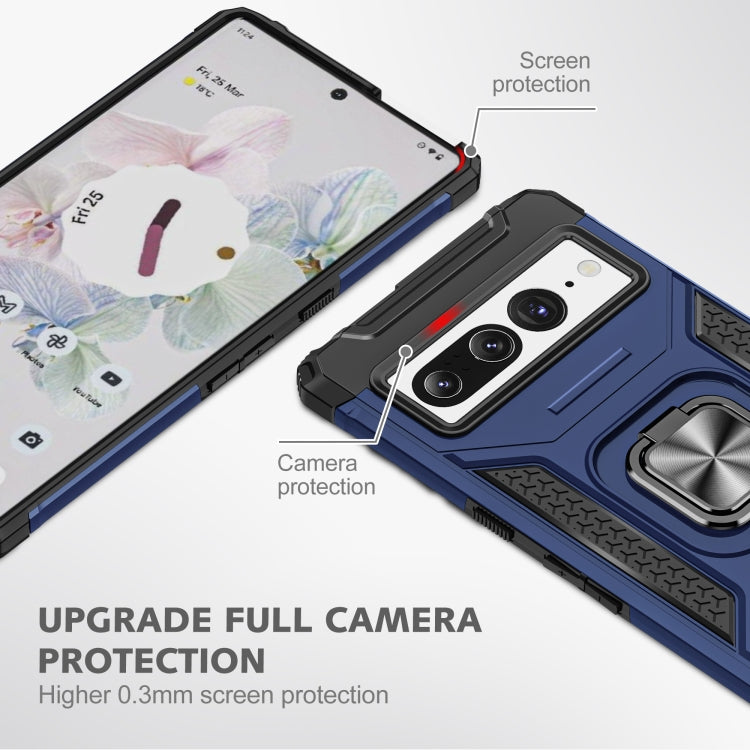 For Google Pixel 7 Pro Magnetic Armor Shockproof TPU + PC Phone Case with Metal Ring Holder