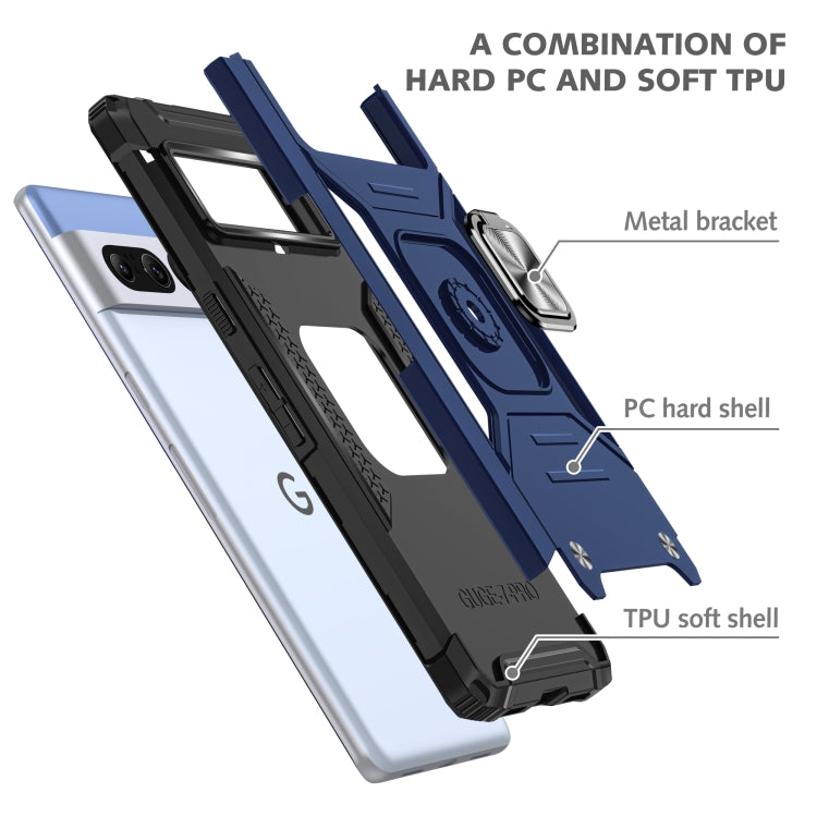 For Google Pixel 7 Pro Magnetic Armor Shockproof TPU + PC Phone Case with Metal Ring Holder