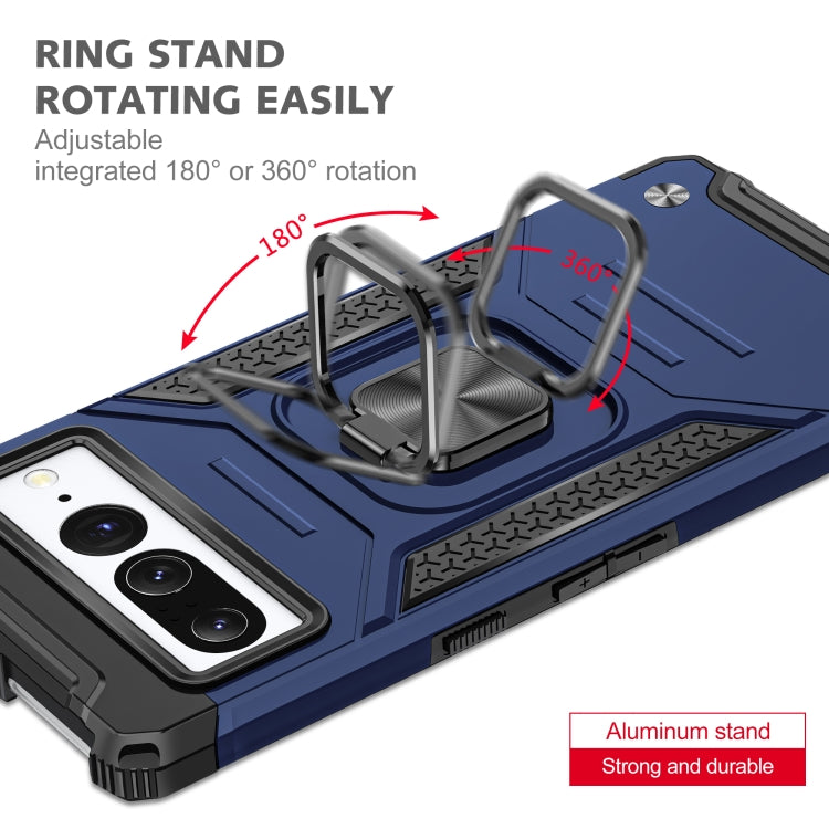 For Google Pixel 7 Pro Magnetic Armor Shockproof TPU + PC Phone Case with Metal Ring Holder