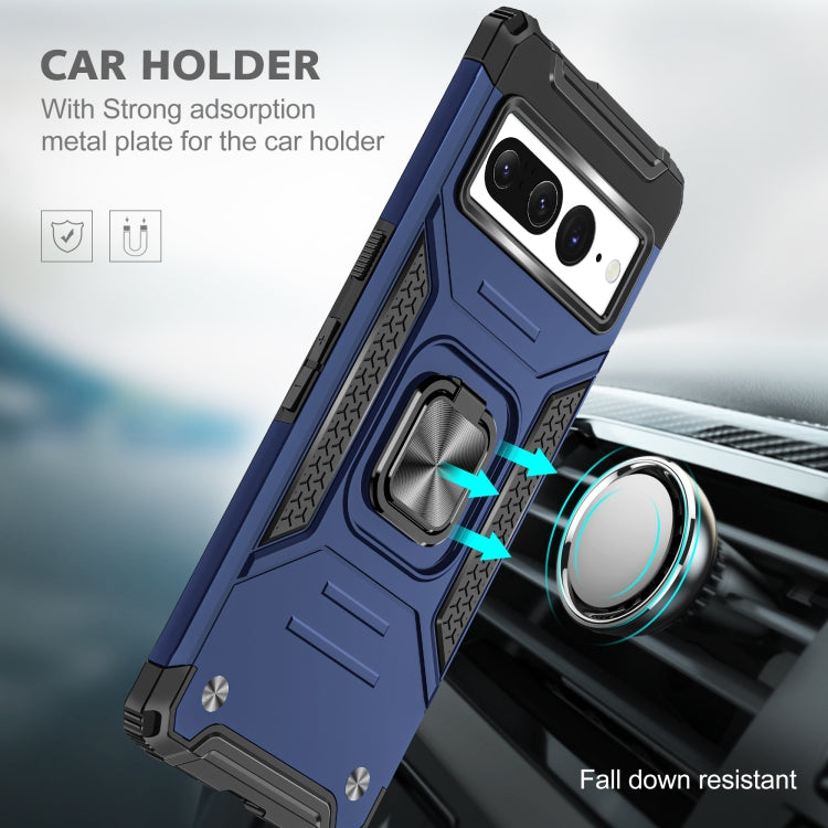 For Google Pixel 7 Pro Magnetic Armor Shockproof TPU + PC Phone Case with Metal Ring Holder