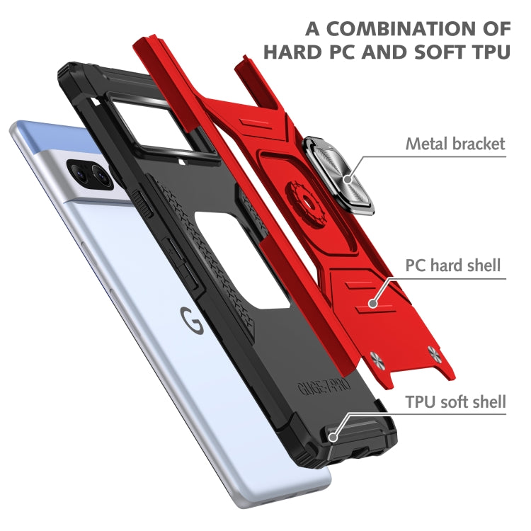 For Google Pixel 7 Pro Magnetic Armor Shockproof TPU + PC Phone Case with Metal Ring Holder