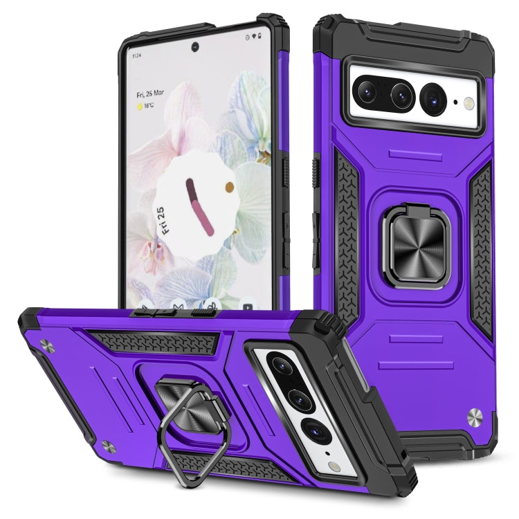 For Google Pixel 7 Pro Magnetic Armor Shockproof TPU + PC Phone Case with Metal Ring Holder