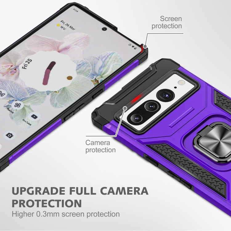For Google Pixel 7 Pro Magnetic Armor Shockproof TPU + PC Phone Case with Metal Ring Holder
