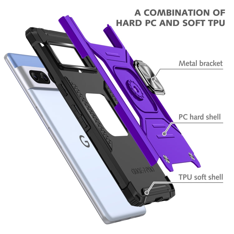 For Google Pixel 7 Pro Magnetic Armor Shockproof TPU + PC Phone Case with Metal Ring Holder