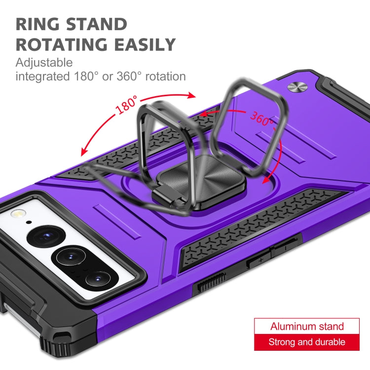 For Google Pixel 7 Pro Magnetic Armor Shockproof TPU + PC Phone Case with Metal Ring Holder