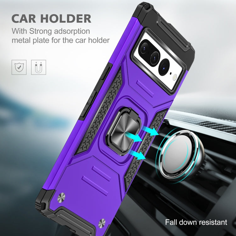 For Google Pixel 7 Pro Magnetic Armor Shockproof TPU + PC Phone Case with Metal Ring Holder