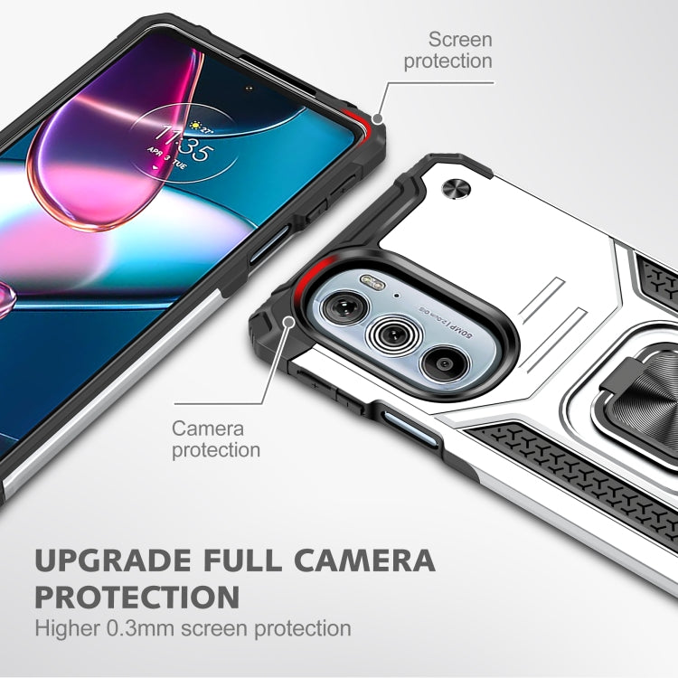 For Motorola Edge 30 Pro Magnetic Armor Shockproof TPU + PC Phone Case with Metal Ring Holder