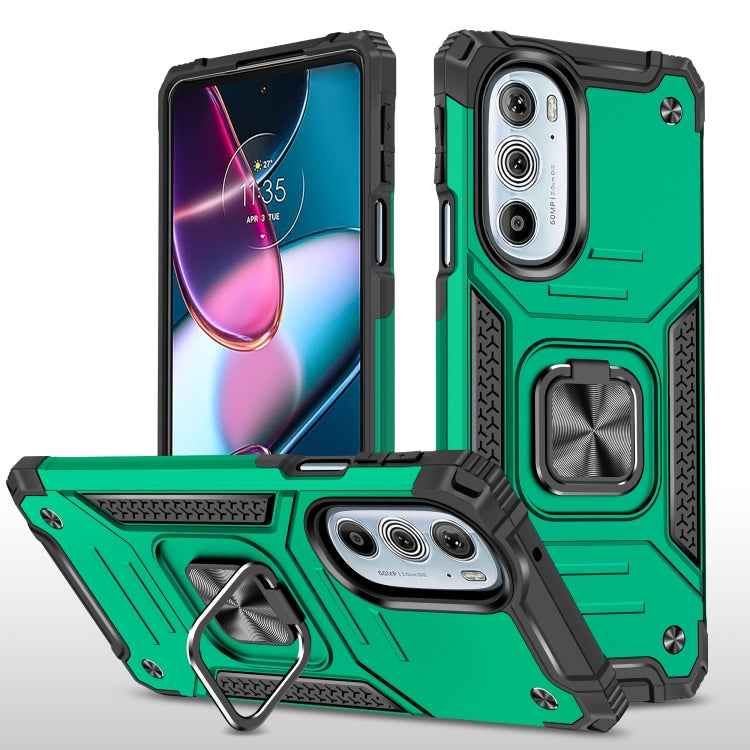 For Motorola Edge 30 Pro Magnetic Armor Shockproof TPU + PC Phone Case with Metal Ring Holder