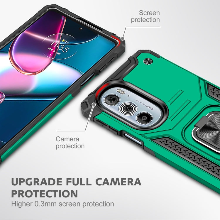 For Motorola Edge 30 Pro Magnetic Armor Shockproof TPU + PC Phone Case with Metal Ring Holder