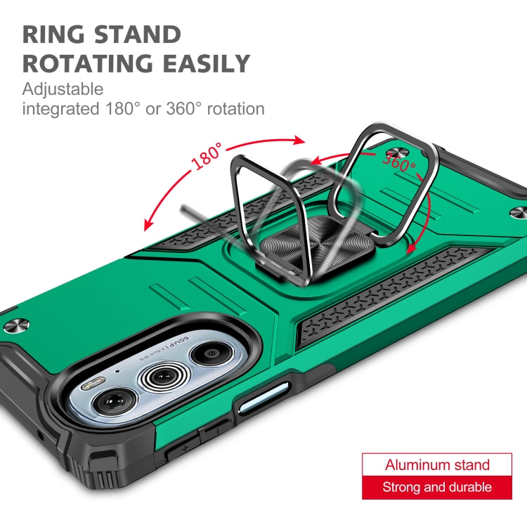 For Motorola Edge 30 Pro Magnetic Armor Shockproof TPU + PC Phone Case with Metal Ring Holder