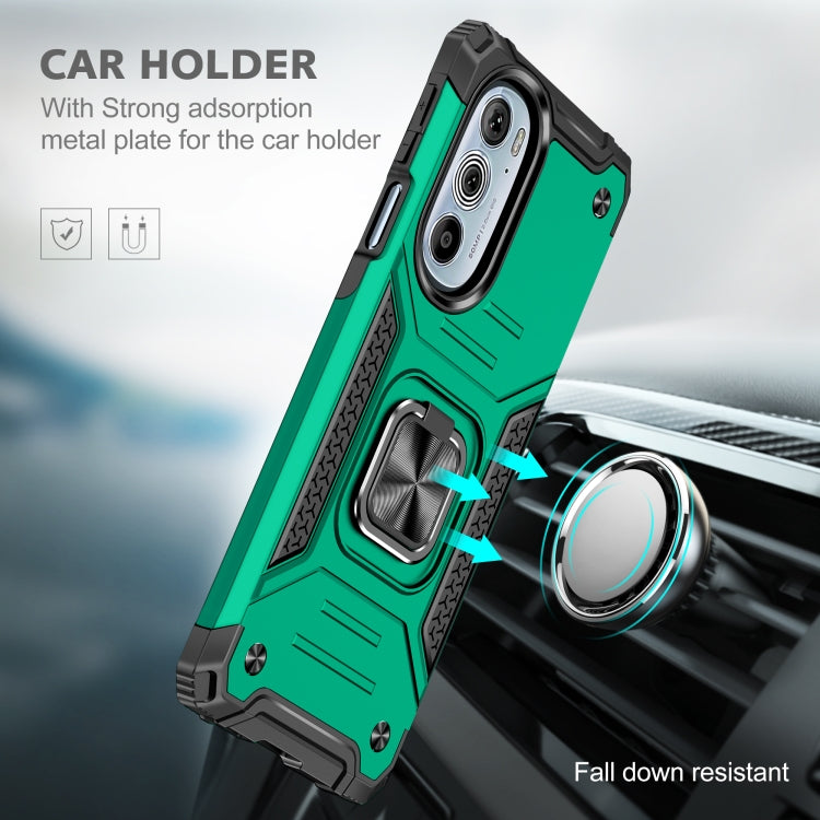 For Motorola Edge 30 Pro Magnetic Armor Shockproof TPU + PC Phone Case with Metal Ring Holder